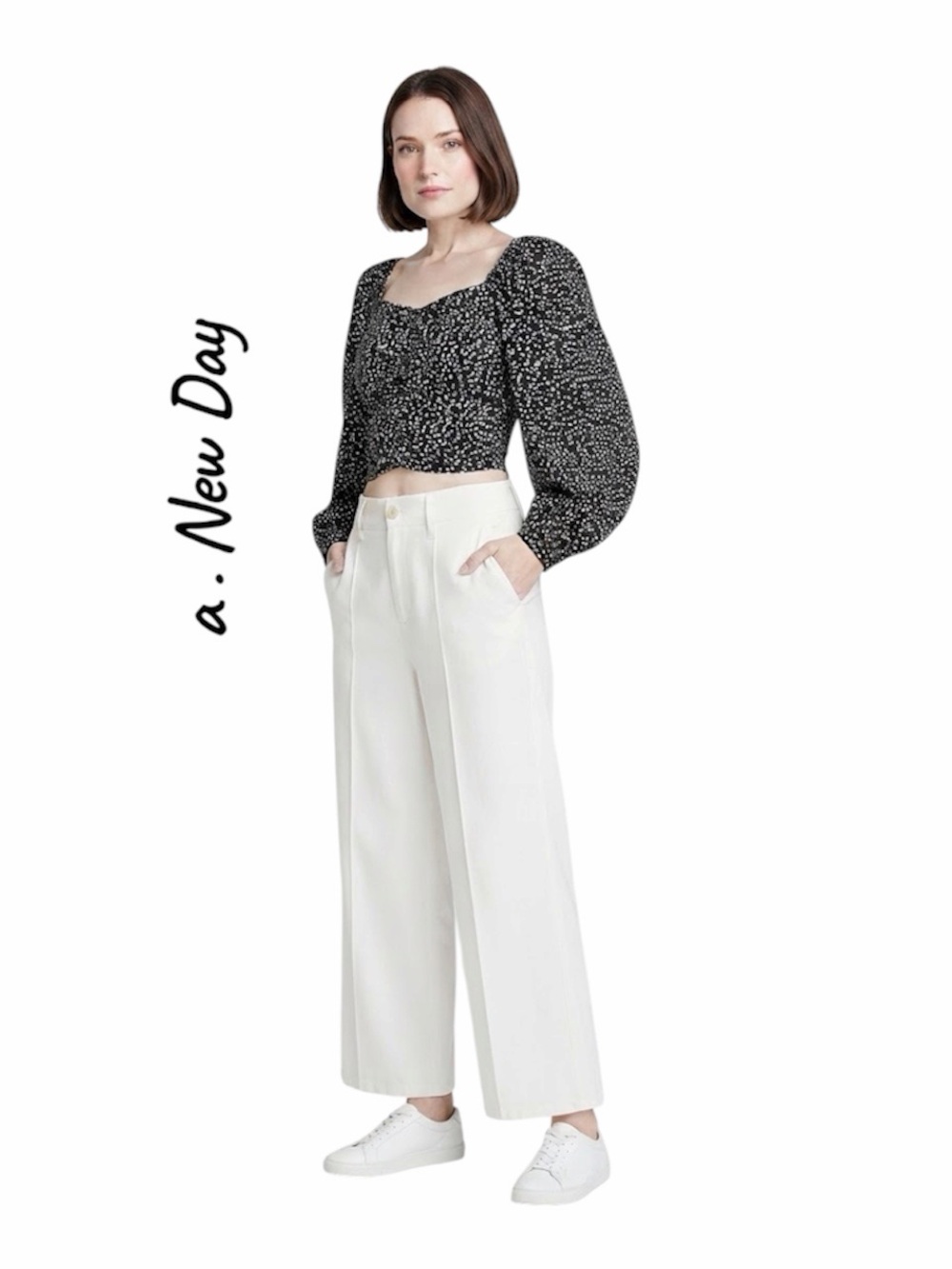 A New Day Crop Top L Black White Polka Dot Balloon Puff Sleeve Smocked
Cottageco